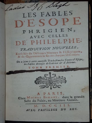 LES FABLES D'ESOPE Phrigien avec celles de Philelphe avec celles de Philelphe Traduction nouvelle Enrichie de Discours Moraux & Historiques & de Quatrains a la fin de chaque Discours