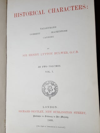 HISTORICAL CHARACTERS Talleyrand Cobbett Mackintosh Canning In Two Volumes.