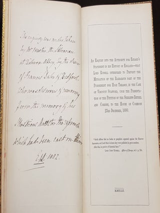 WILLIAM LORD RUSSELL An Enquiry into the Authority For Echard's Statement in His History of England That Lord Russell Interfered to Prevent the Mitigation of the Barbarous Part of the Punishment for High Treason in the Case of Viscount Stafford…