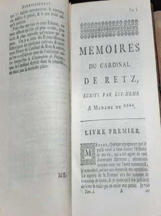 MEMOIRES DU CARDINAL DE RETZ Contenant ce qui s'est passe de remarquable en France pendant les premieres annees du regne de Louis XIV.