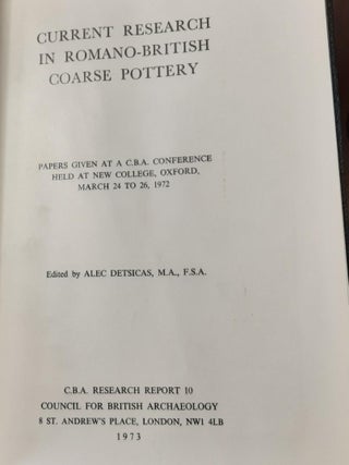 CURRENT RESEARCH IN ROMANO-BRITISH COARSE POTTERY C.B.A. Research Report 10.