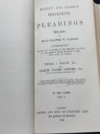 BULLEN AND LEAKE'S PRECEDENTS OF PLEADINGS With Notes and Rules Relating to Pleading Part II.