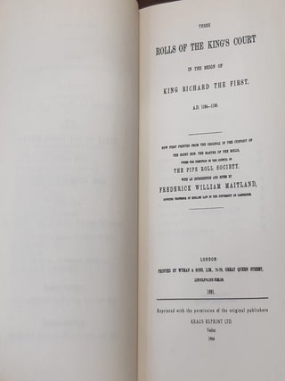 THREE ROLLS OF THE KING'S COURT In the Reign of King Richard the First A.D. 1194-1195 (Publications of the Pipe Roll Society Volume XIV).